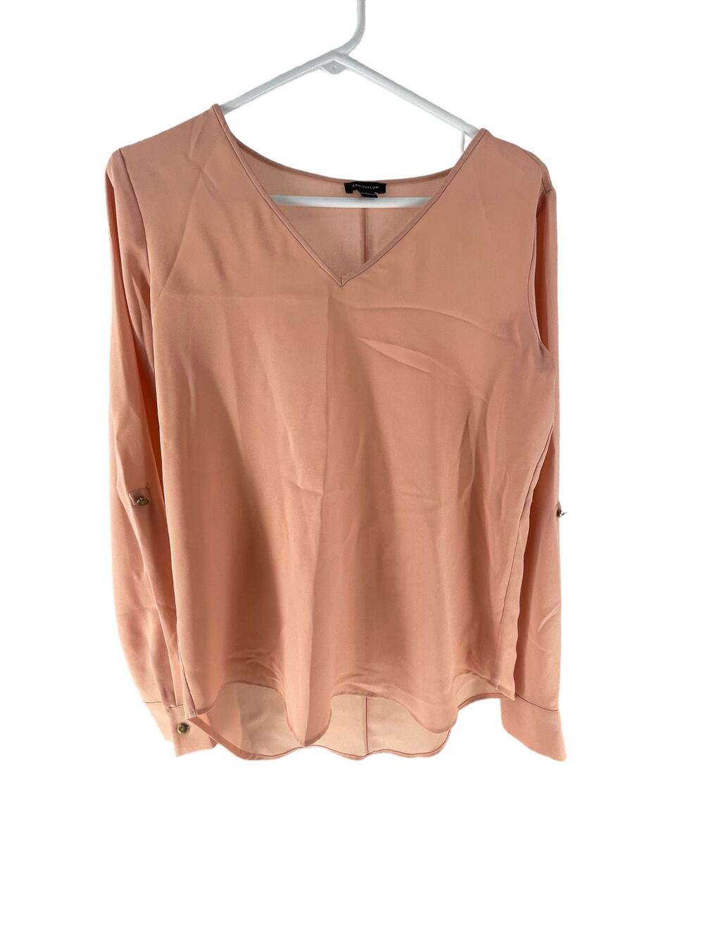 Ann Taylor Pink Long Sleeve V-Neck High Low Top Women's Size XS